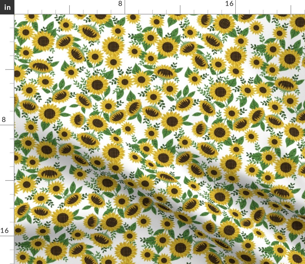 sunflowers fabric - sunflower floral, floral fabric, fall floral, autumn floral - white