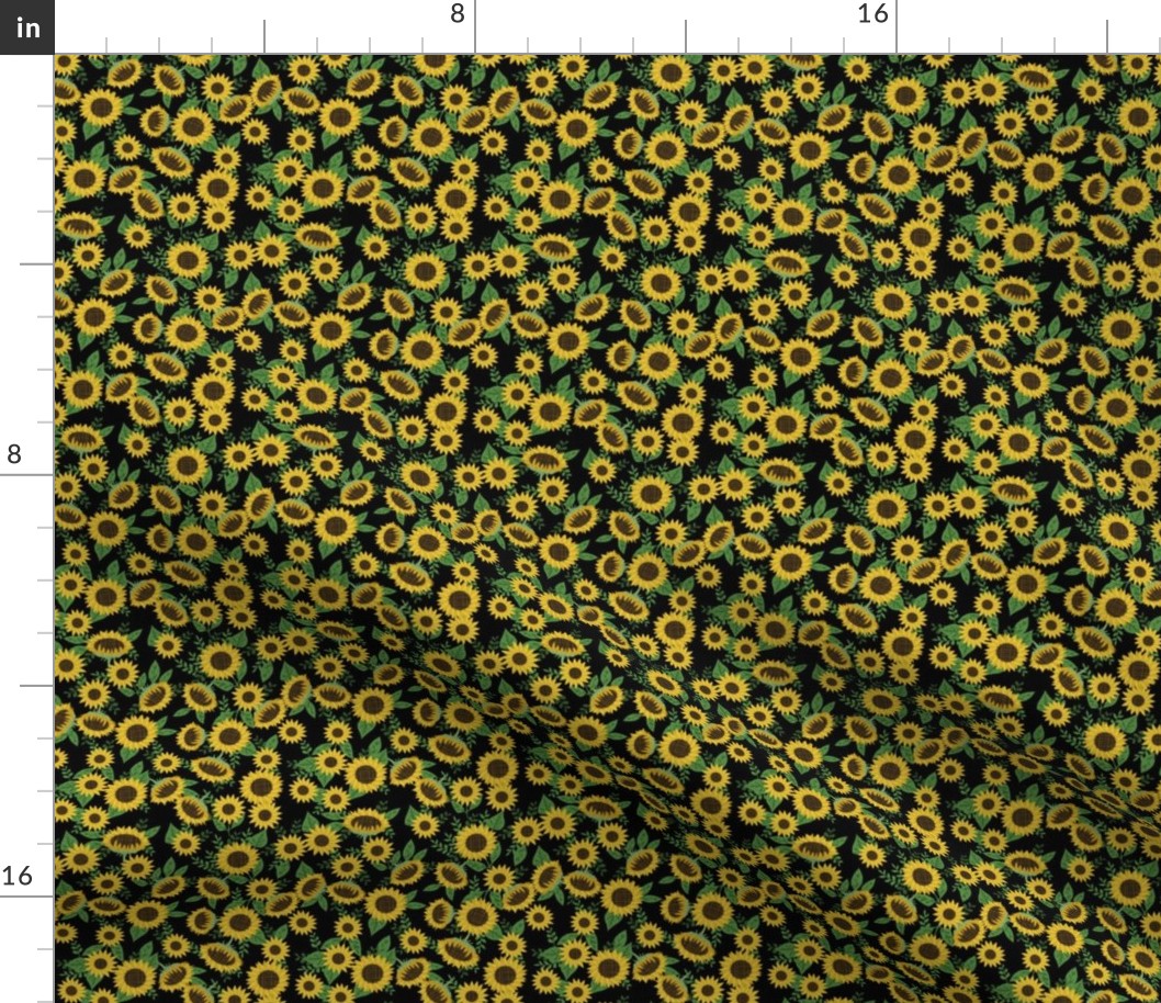 SMALL - sunflowers fabric - sunflower floral, floral fabric, fall floral, autumn floral - black