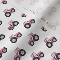 Rows of Pink Tractors on white - tiny scale