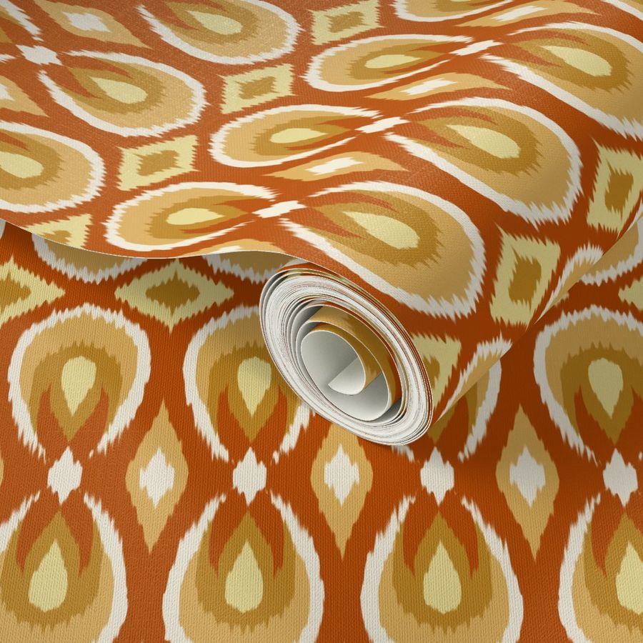 teardrop ikat in rust, apricot and yellows