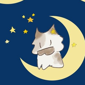 Kitty on the Moon  Night Blue