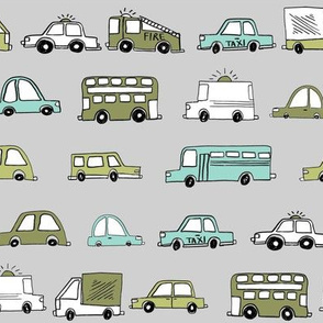 SMALLER - cars // baby boy fabric nursery buses car cute kids grey