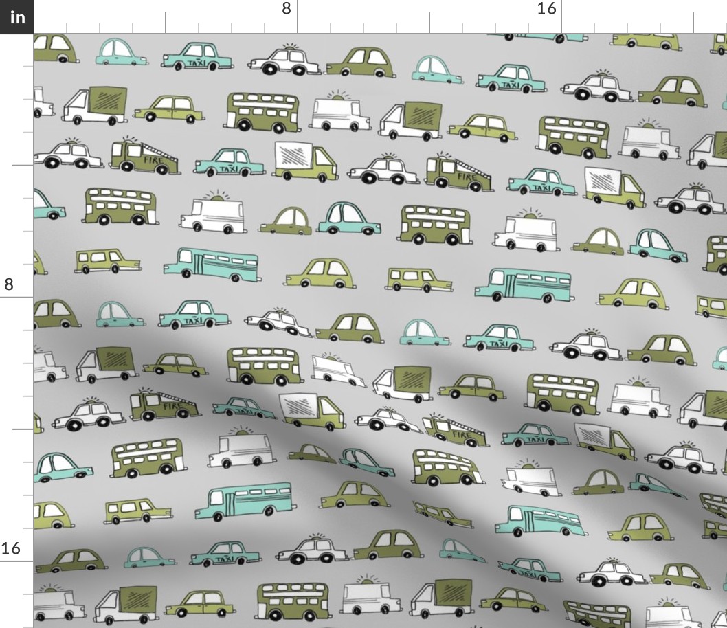 SMALLER - cars // baby boy fabric nursery buses car cute kids grey