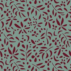 Damask Inspired:  Maroon on Green [small scale]