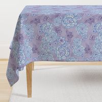 Roses and butterflies, blue violet, large