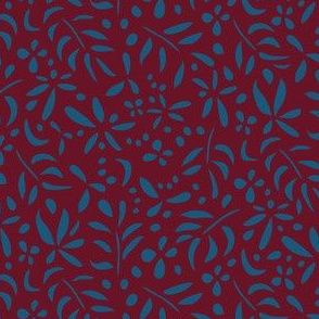 Damask Inspired: Blue on Maroon  [small scale]