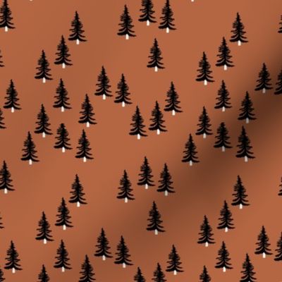 Sweet minimal style pine tree forest scandinavian woodland mountain theme Christmas rust copper black