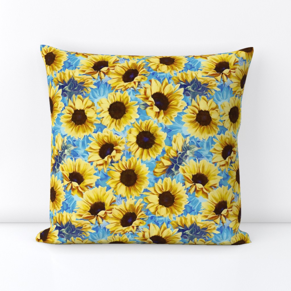 dreamy yellow sunflowers on blue with grunge texture - small