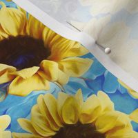 dreamy yellow sunflowers on blue with grunge texture - small