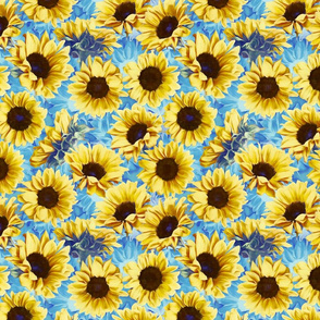 dreamy yellow sunflowers on blue with grunge texture - small