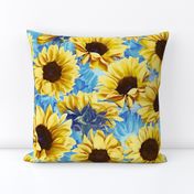 dreamy yellow sunflowers on blue with grunge texture - medium