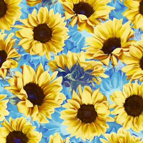 dreamy yellow sunflowers on blue with grunge texture - medium