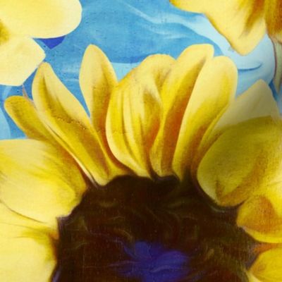 dreamy yellow sunflowers on blue with grunge texture - large