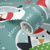 FS Festive Cheer Unleashed: Christmas Design with Santa, Penguin, and Snowman Delight  