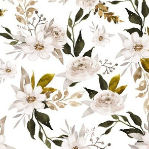 Caramel and Olive Muted Florals // White