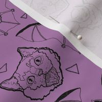 Cats and Bats and Skulls on Purple