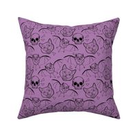 Cats and Bats and Skulls on Purple