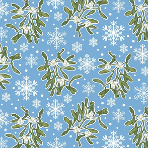 Mistletoe & Snowflakes_Winter Flora-Blue