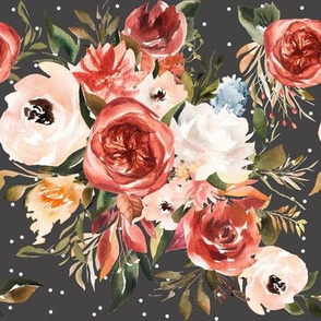 Burnt Umber and Apricot Peach Florals // Charcoal