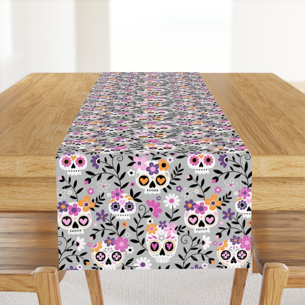 Sugar Skull Embroidery / Cool Grey / Large Scale