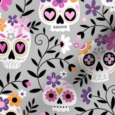 Sugar Skull Embroidery / Cool Grey / Large Scale