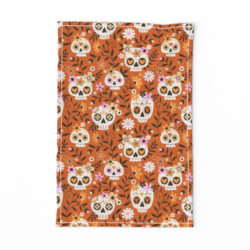 Sugar Skull Embroidery / Orange / Large Scale