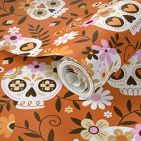 Sugar Skull Embroidery / Orange / Large Scale