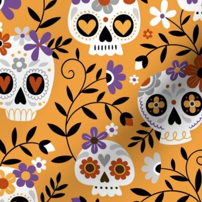 Sugar Skull Embroidery / Dark Yellow / Large Scale