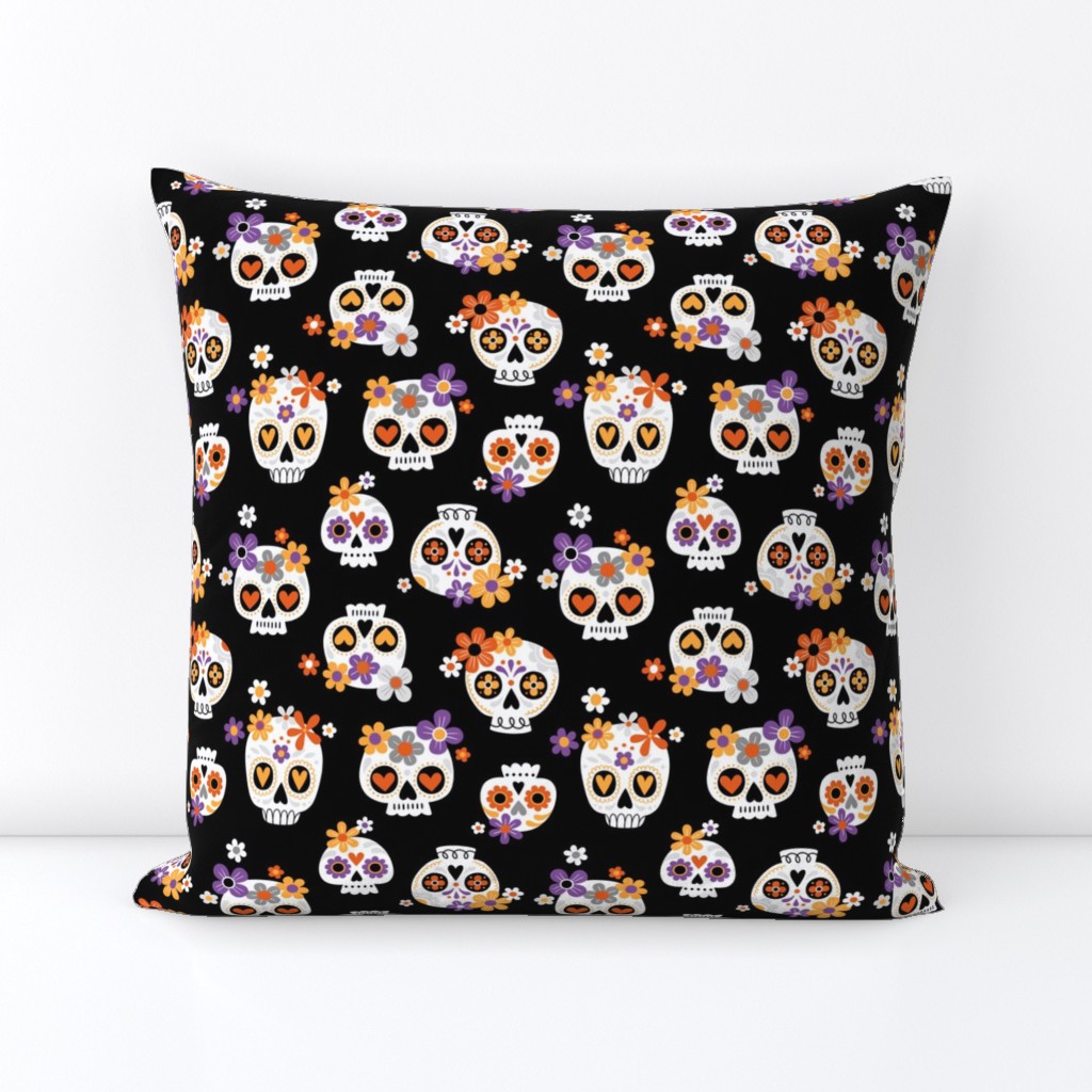 Floral Sugar Skull /  Black  / Small Scale