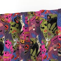 batty, catty and fishy(?!) for Halloween, large scale, black, pink, purple, red, green, blue, yellow gold