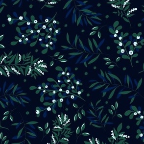 winter flora - black with green and blue