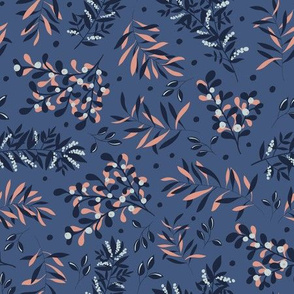 winter flora - blue with peach