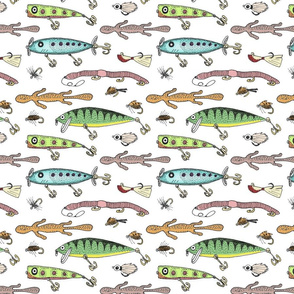 Fishing lures on white 8x8