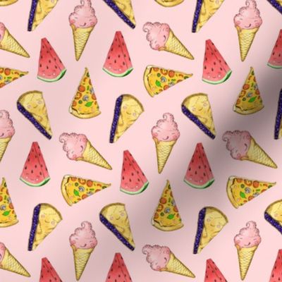 Happy Picnic Triangles scattered on light pink - tiny