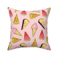 Happy Picnic Triangles scattered on light pink - large