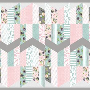 blush floral chevron feather cheater quilt