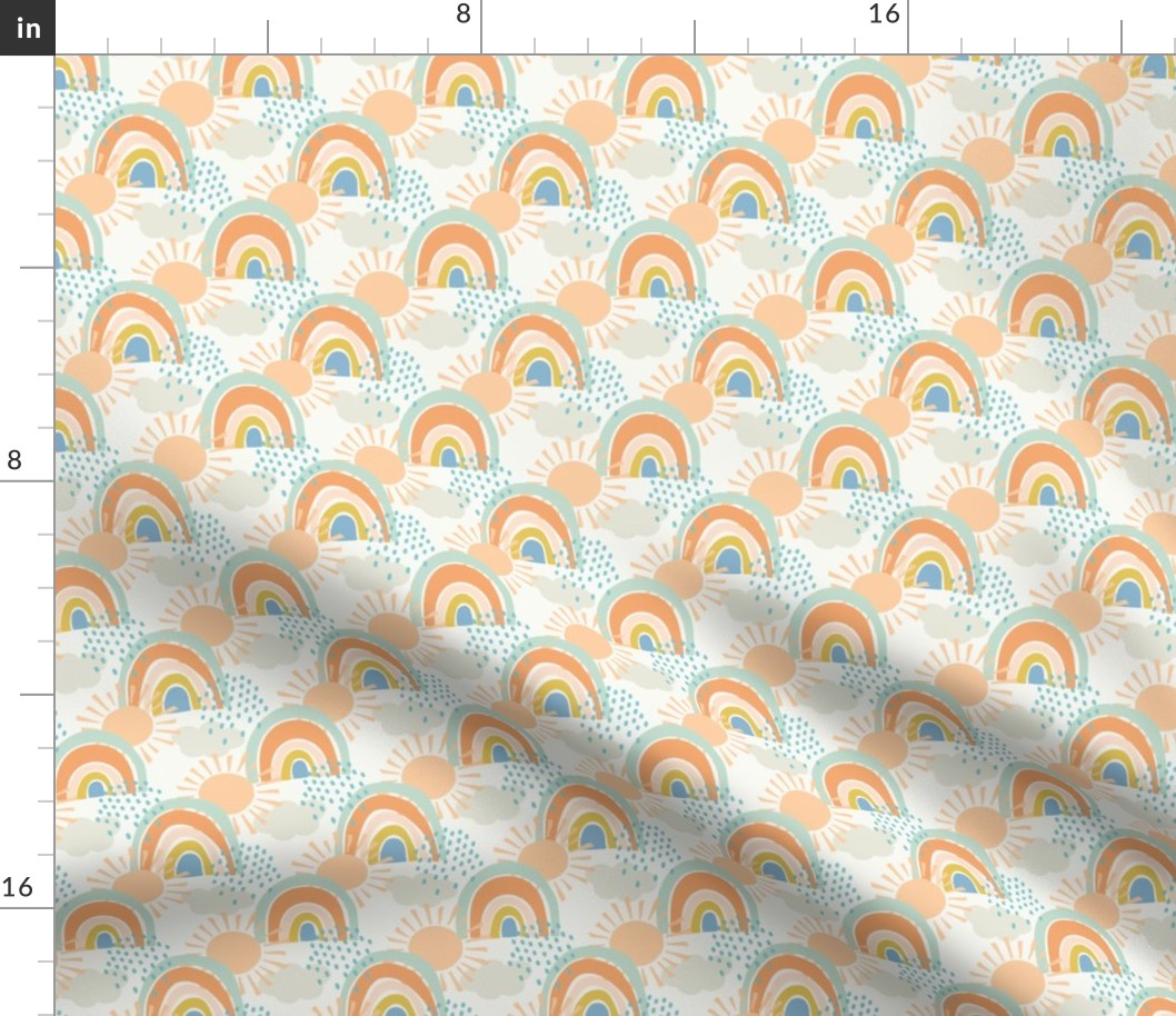 collage rainbows with clouds medium scale in apricot by Pippa Shaw