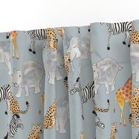 Safari Animals Grey Ground (Medium Scale)