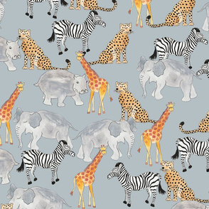 Safari Animals Grey Ground (Medium Scale)