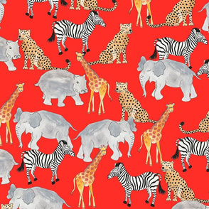 Safari Animals Red Ground (Medium Scale)