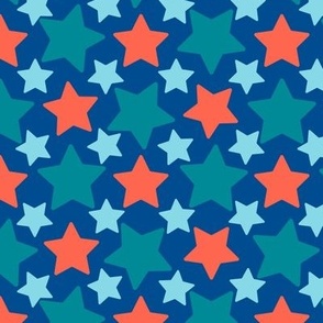 Colorful stars over blue background