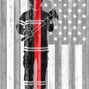 (2 yard minky panel) firefighter - red line flag  LAD19