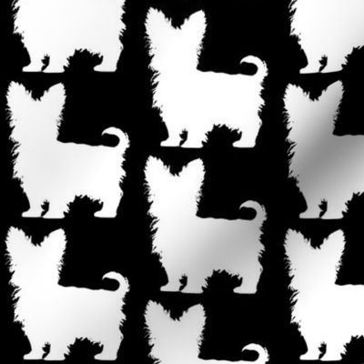 Yorki Yorkshire Terrier Dog Silhouette White on Black