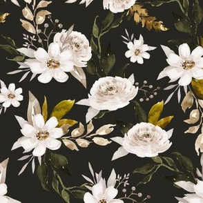 Caramel and Olive Muted Florals // Charcoal Black