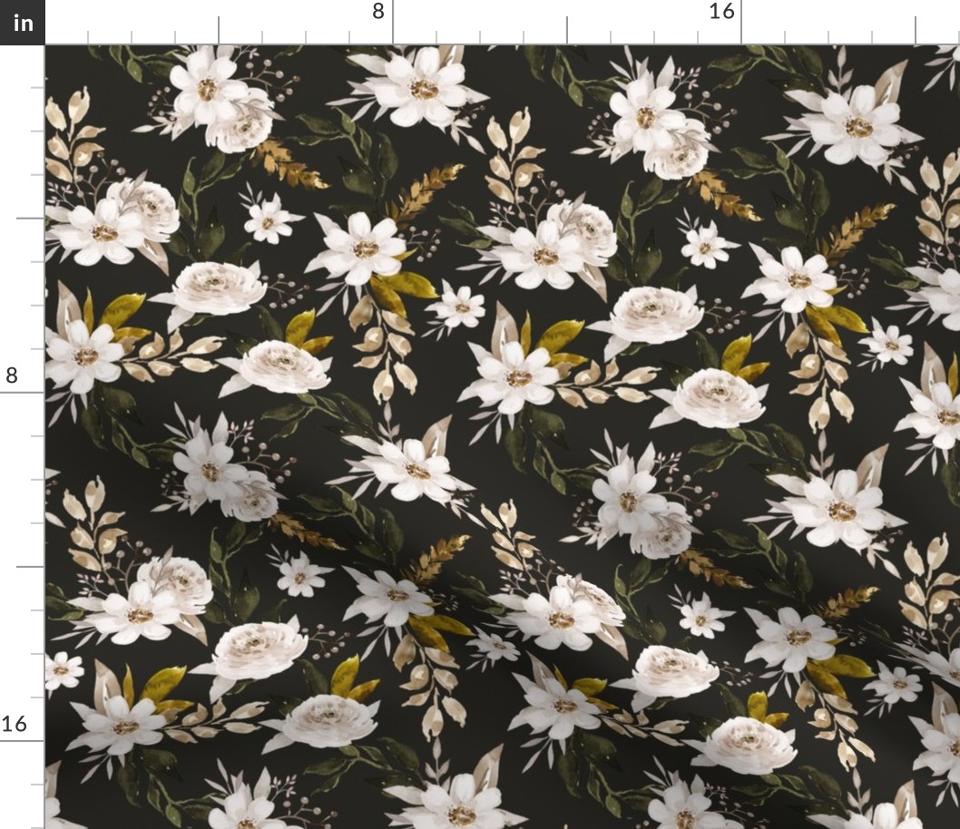 Caramel and Olive Muted Florals // Charcoal Black