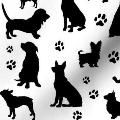 Dog Silhouettes and Paw Prints - Large