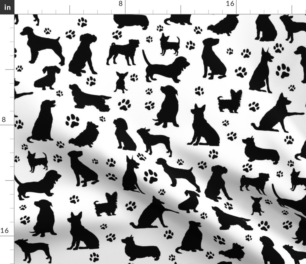 Dog Silhouettes and Paw Prints - Large