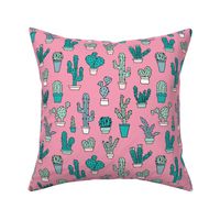 Cactus home garden summer succulents and cacti plants botanical illustrations summer swim pink blue mint