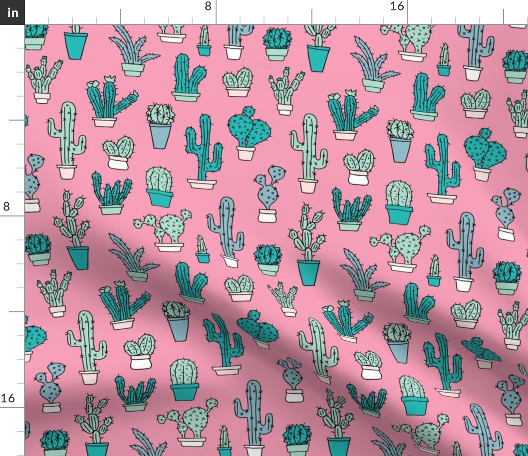 Cactus home garden summer succulents and cacti plants botanical illustrations summer swim pink blue mint