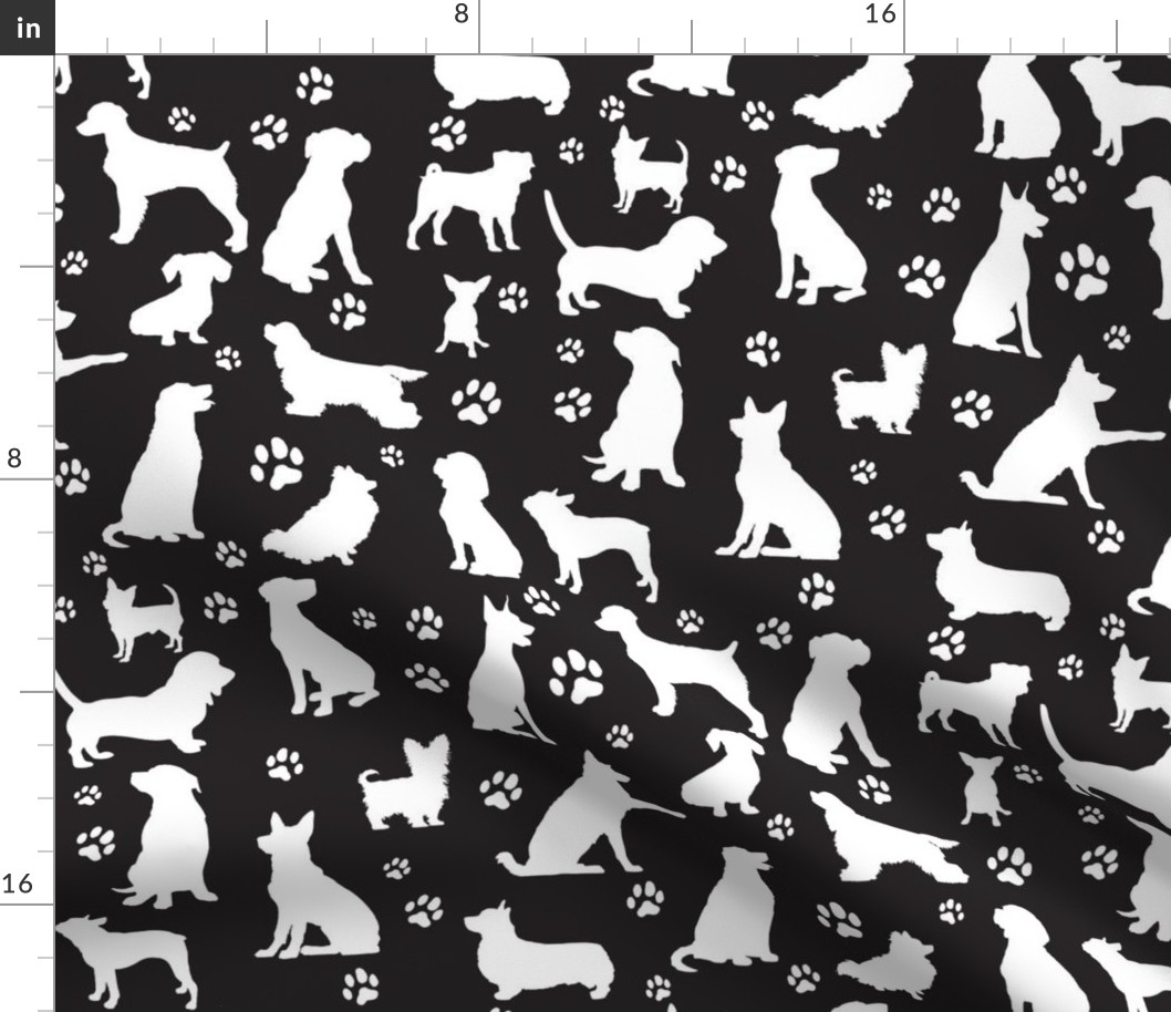 Dog Silhouettes and Paw Prints - Large